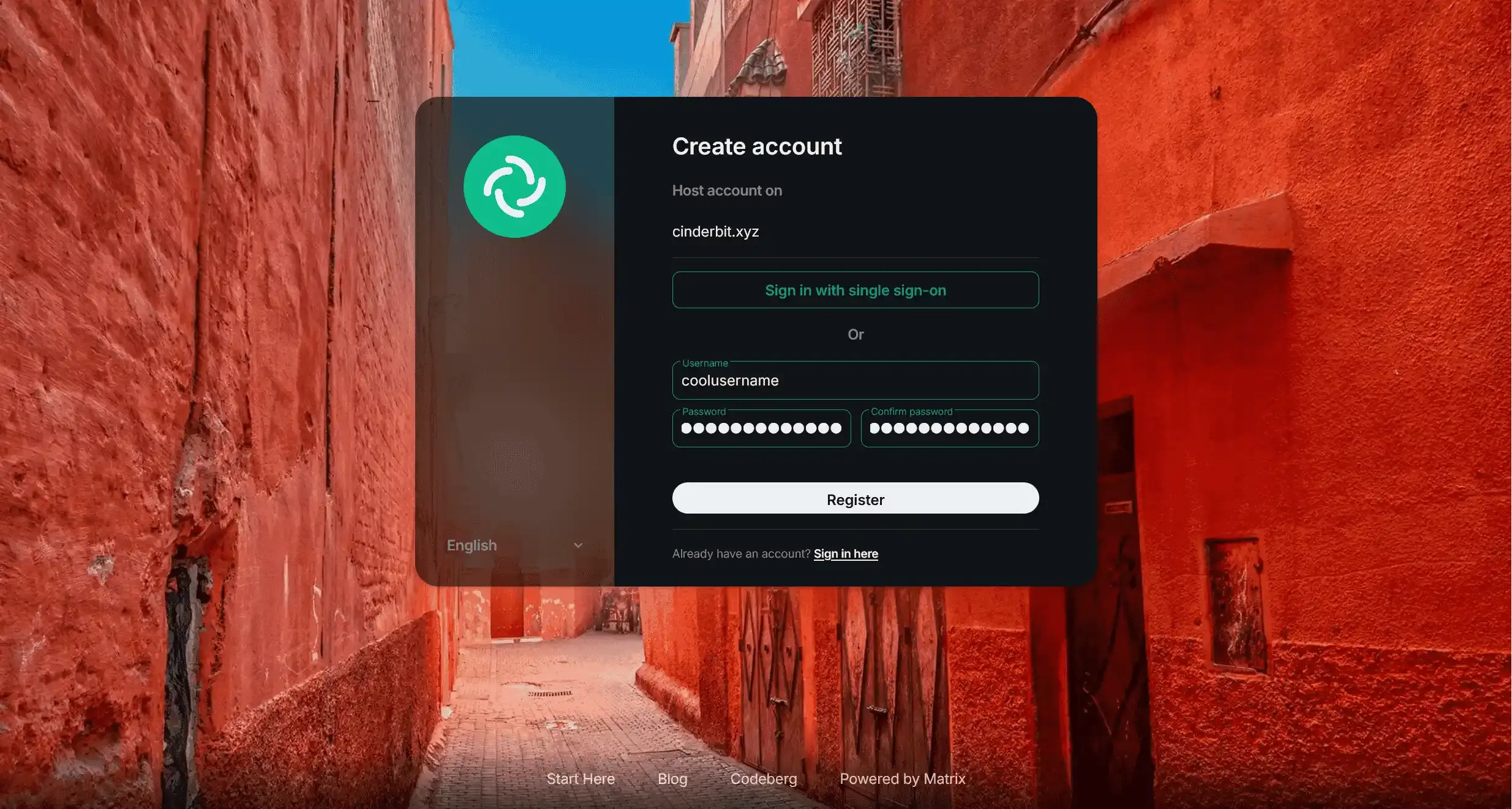 Entering your username, password, and registration token